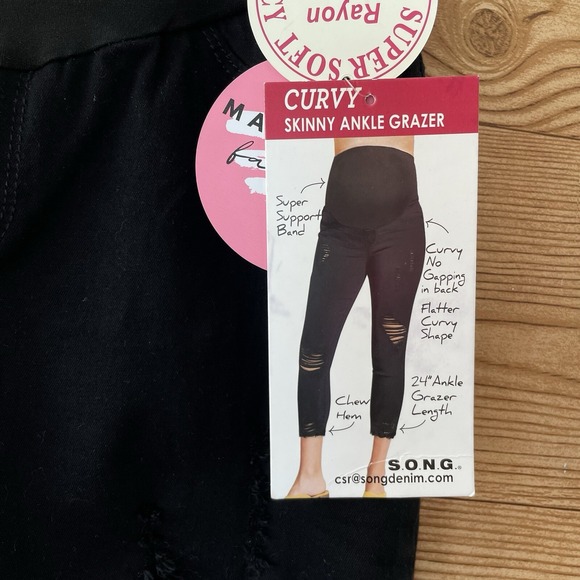 SONG Maternity Skinny Jeans Women M Black NEW Distressed Curvy Ankle Grazer Leg - Picture 10 of 11